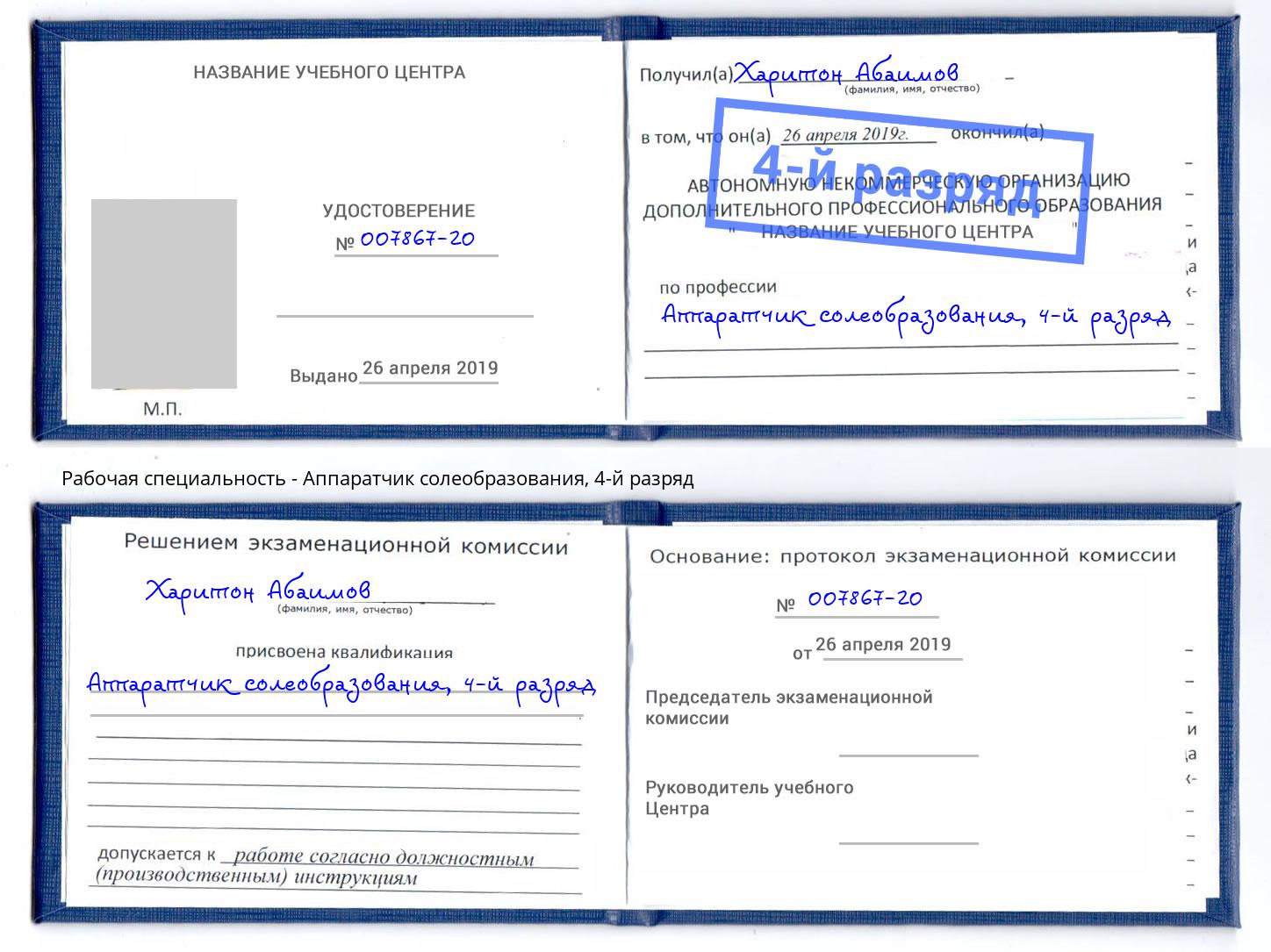 корочка 4-й разряд Аппаратчик солеобразования Вышний Волочек