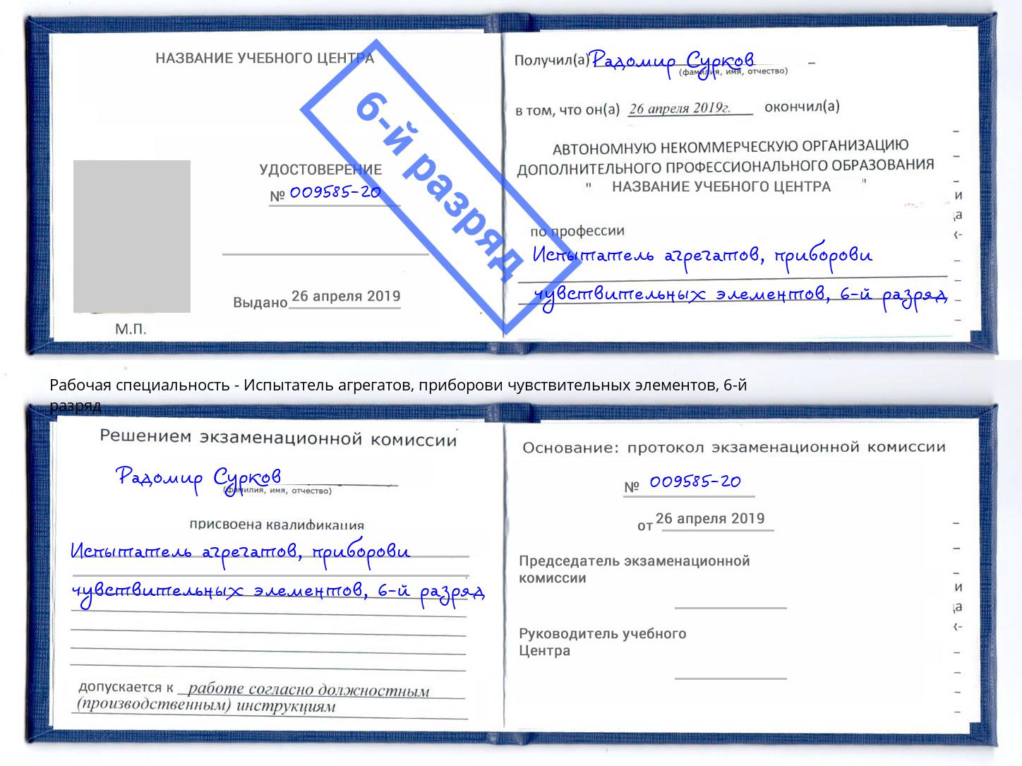 корочка 6-й разряд Испытатель агрегатов, приборови чувствительных элементов Вышний Волочек