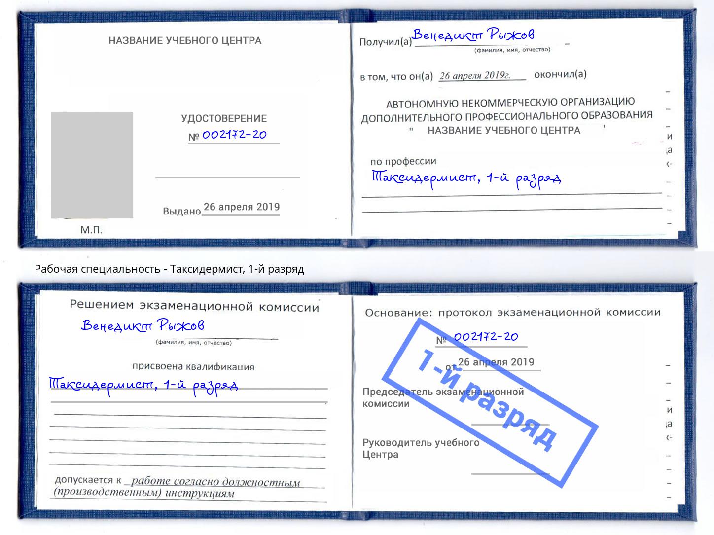 корочка 1-й разряд Таксидермист Вышний Волочек