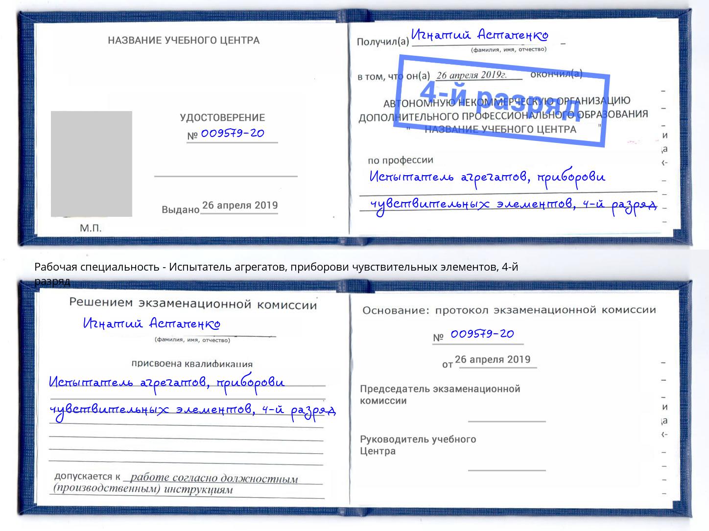 корочка 4-й разряд Испытатель агрегатов, приборови чувствительных элементов Вышний Волочек