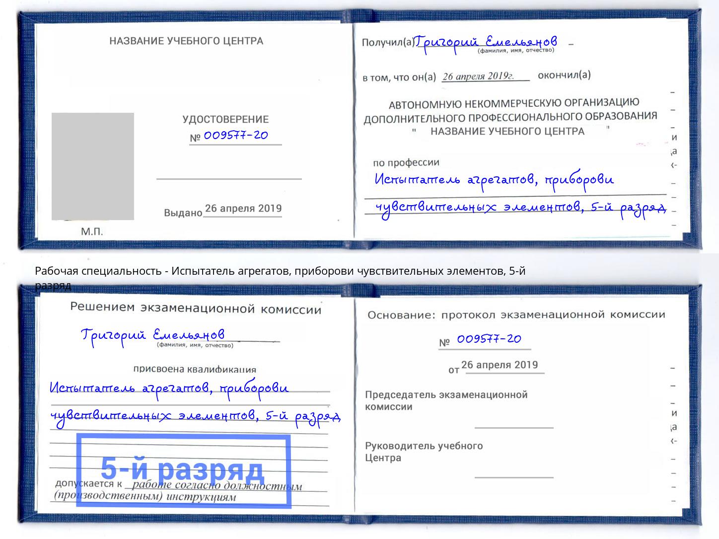 корочка 5-й разряд Испытатель агрегатов, приборови чувствительных элементов Вышний Волочек
