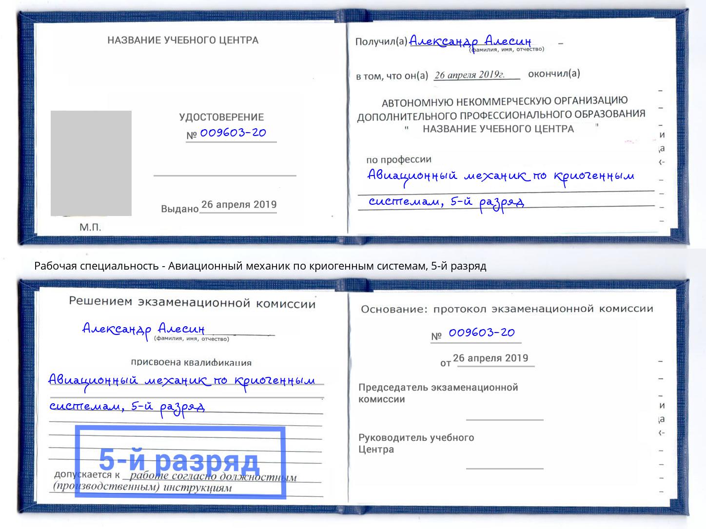 корочка 5-й разряд Авиационный механик по криогенным системам Вышний Волочек