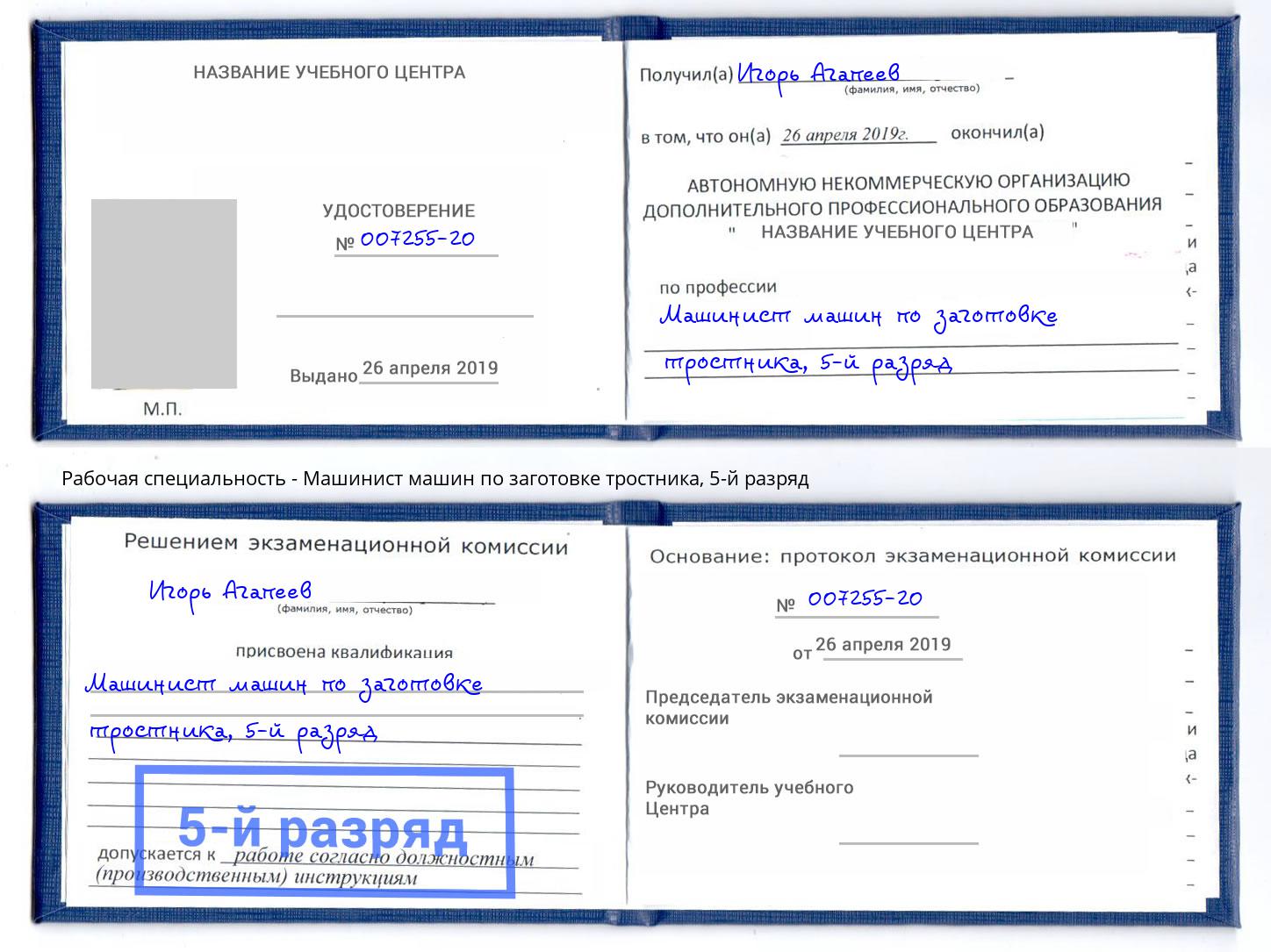 корочка 5-й разряд Машинист машин по заготовке тростника Вышний Волочек