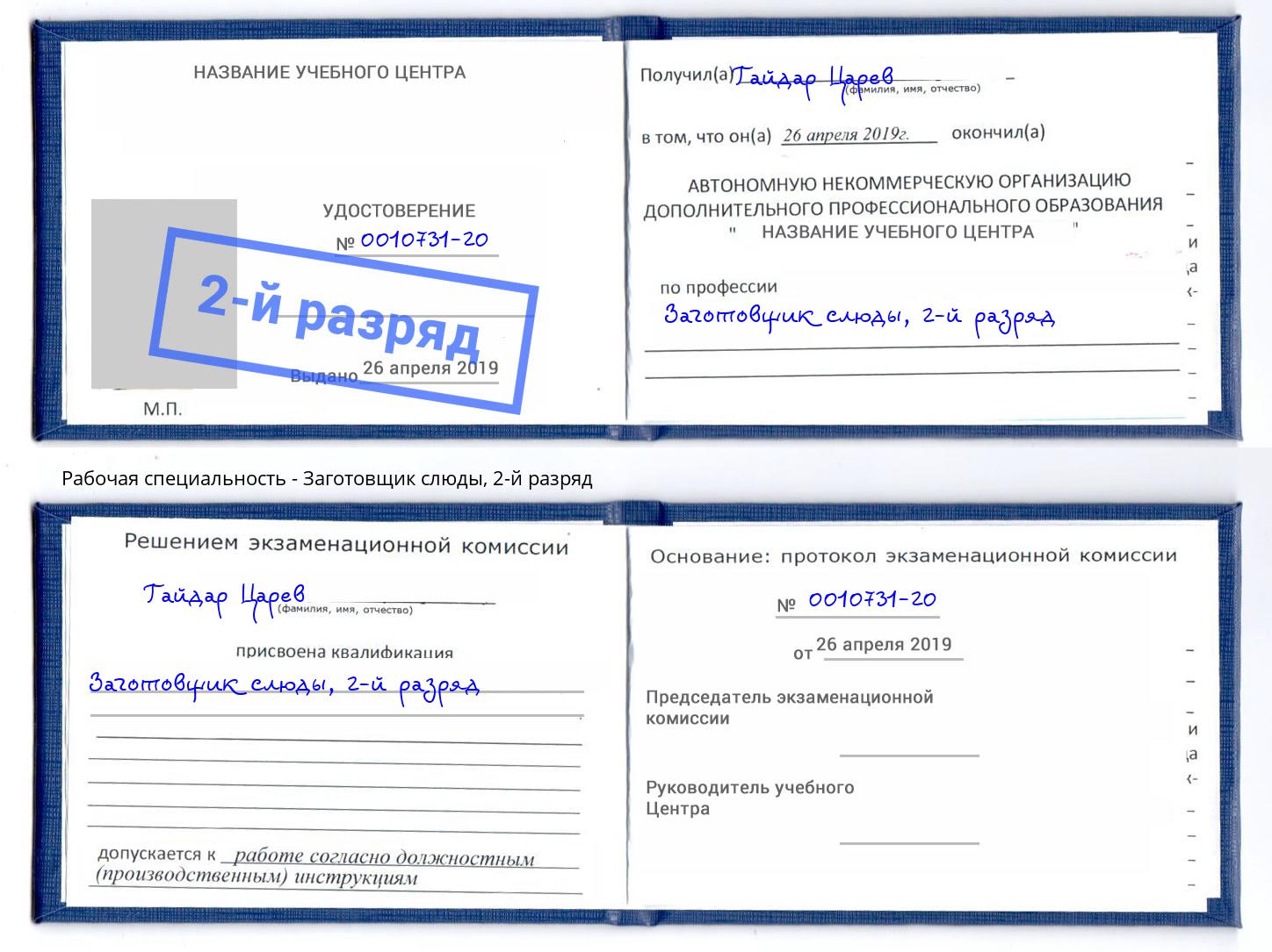 корочка 2-й разряд Заготовщик слюды Вышний Волочек