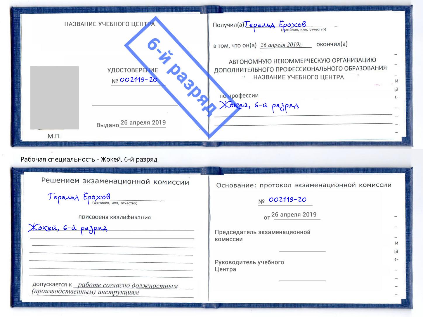 корочка 6-й разряд Жокей Вышний Волочек
