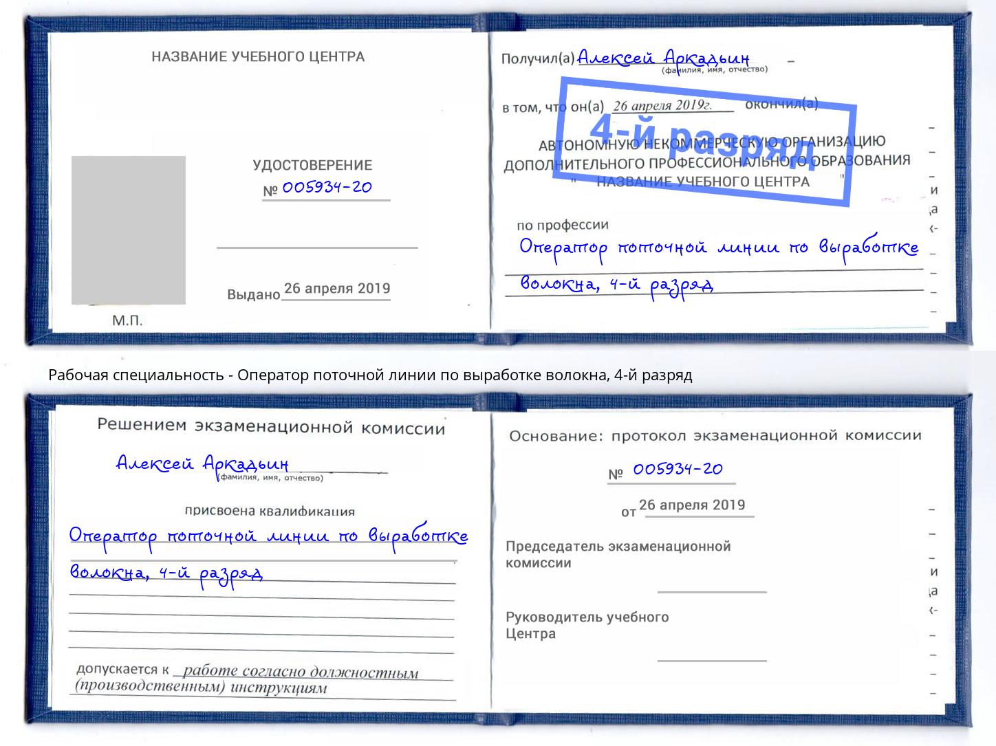 корочка 4-й разряд Оператор поточной линии по выработке волокна Вышний Волочек