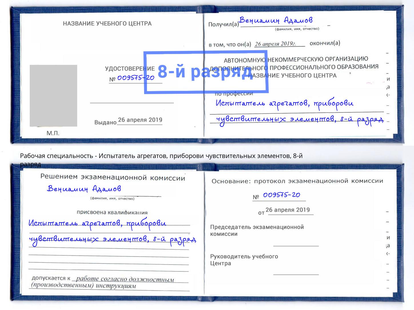 корочка 8-й разряд Испытатель агрегатов, приборови чувствительных элементов Вышний Волочек