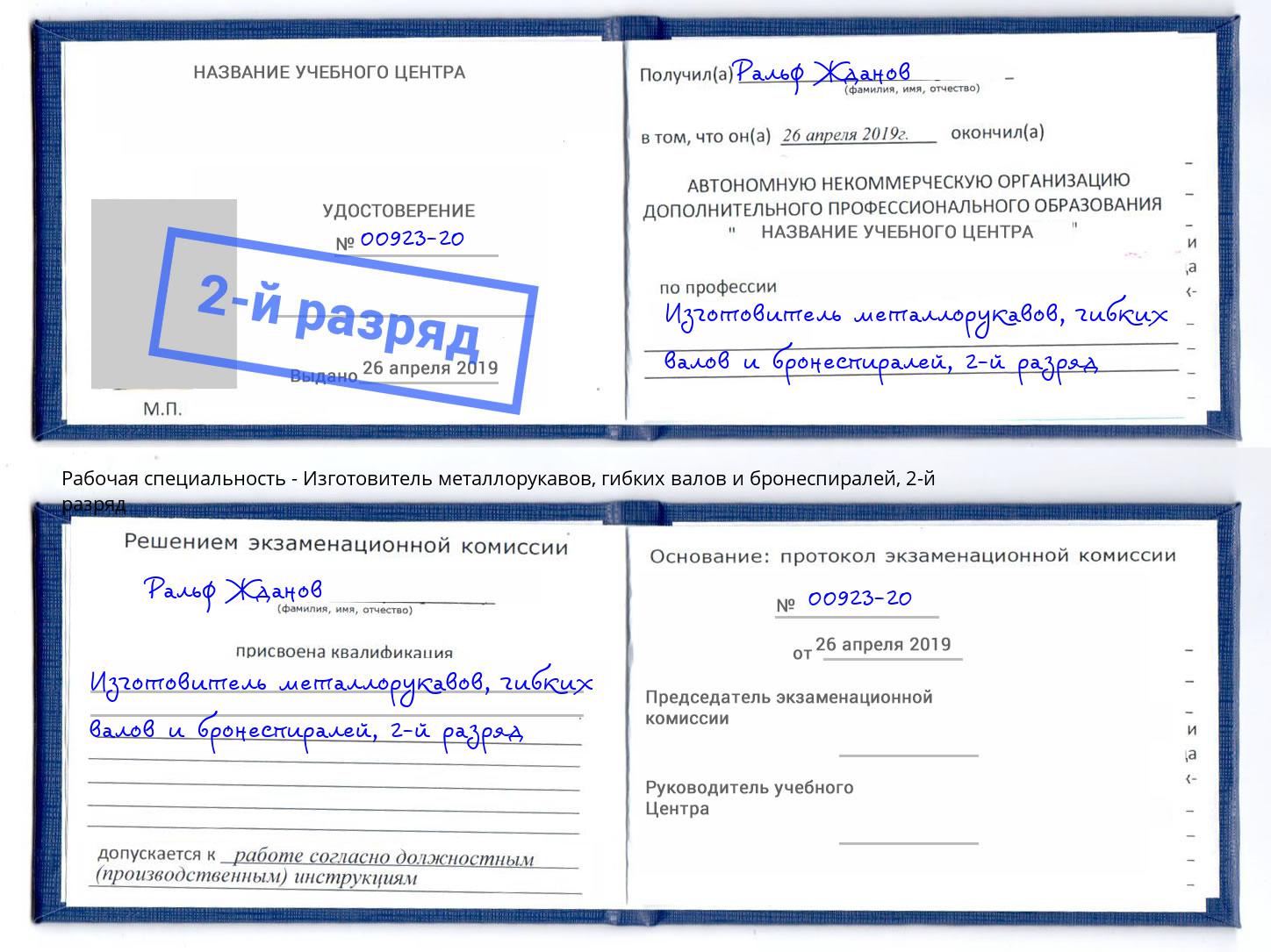 корочка 2-й разряд Изготовитель металлорукавов, гибких валов и бронеспиралей Вышний Волочек